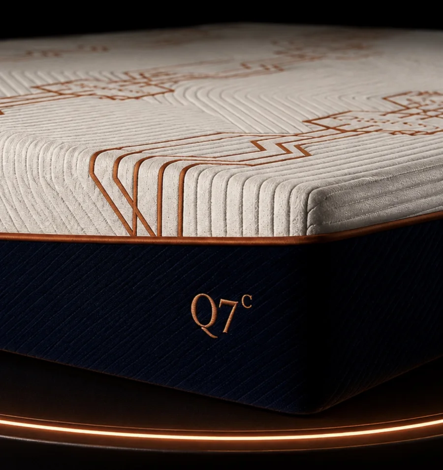 Q7 Cool™ — Smart Ice Feeling™ yüzeyli açık kumaş ve lacivert gövde.
